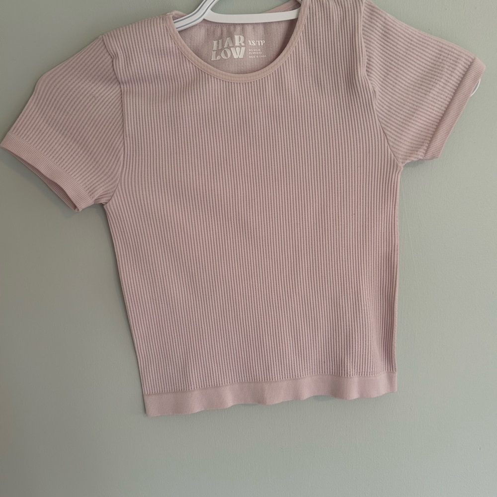 XS Harlow Ribbed Crewneck Tee in Light Pink